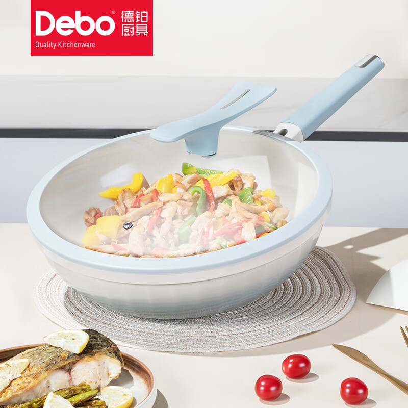 德铂(Debo) 埃菲尔含钛0涂层陶瓷炒锅煎锅国标一级不沾锅不挑灶具32cmDEP-DS417