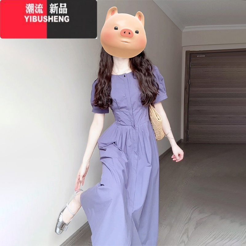 YIBUSHENG法式紫色气质连衣裙子女季2024新款设计感小众a字收腰显瘦长裙