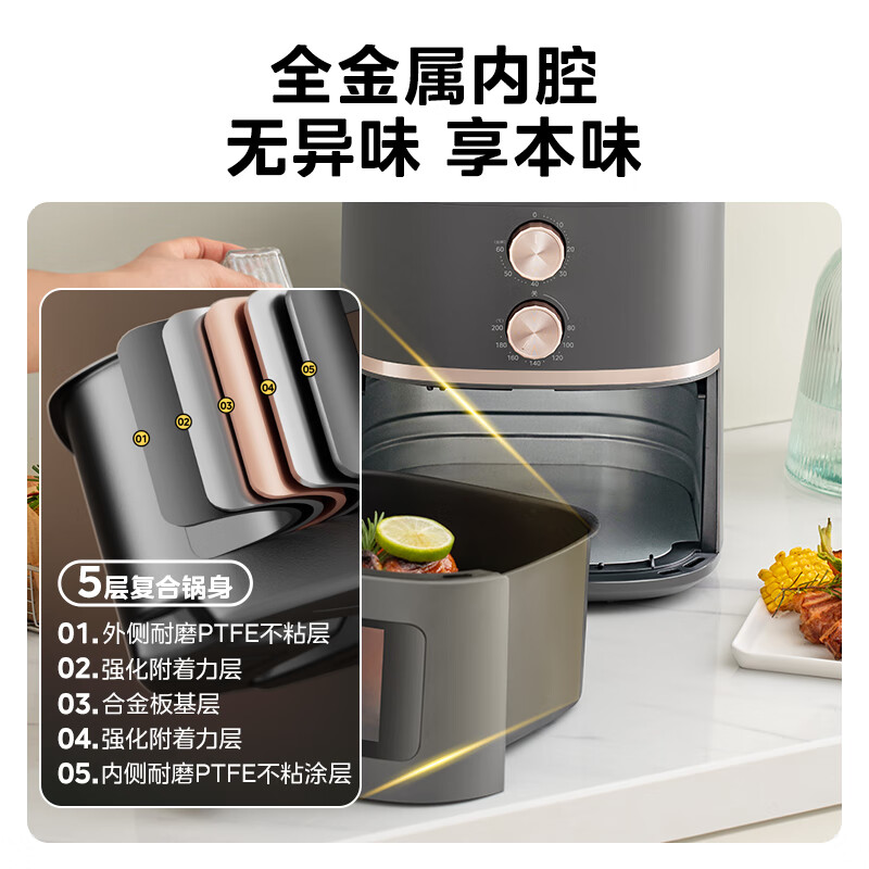 美的(Midea)空气炸锅免翻面可视嫩烤 5.3L 炸烤箱一体 KZE538J5高清大图
