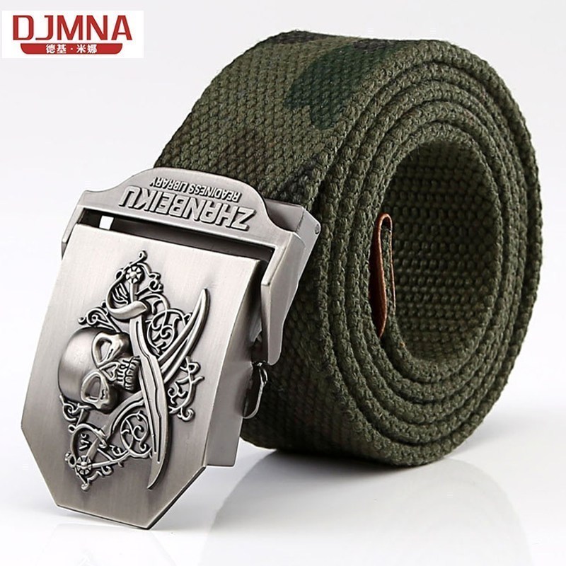 家柏饰(CORATED)德基米娜男女士帆布腰带青年学生皮带布带男生休闲户外帆布裤带 骷髅迷彩绿140cm