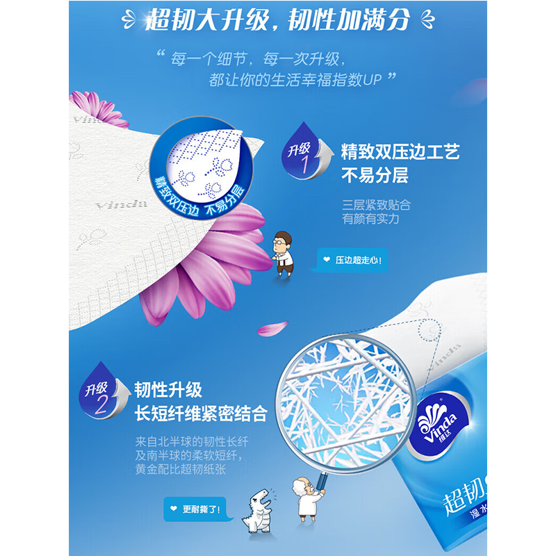 维达(Vinda)V2239 抽取式面巾纸(S码)(1箱装)纸巾超韧3层130抽/包 6包/提*8提/箱软抽 (H)