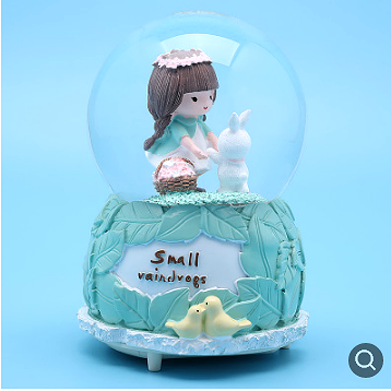 浪漫雪花水晶球自动飘雪送老师女生生日八音盒旋转木马音乐盒 三维工匠 内旋转自动飘雪女孩b款