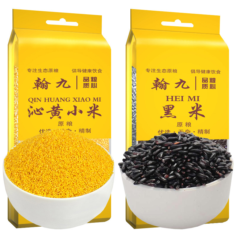 翰九 沁黄小米 1000g+黑米 1000g 五谷杂粮 粗粮 杂粮 粮油 粥伴侣 国产食品 真空包装