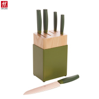 双立人(ZWILLING)Now玫瑰金系列刀具6件套中片刀多用刀菜刀全套刀具套装 青柠色