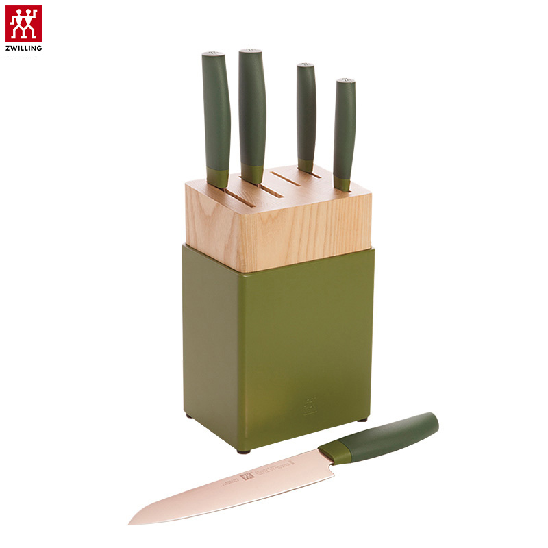 双立人(ZWILLING)Now玫瑰金系列刀具6件套中片刀多用刀菜刀全套刀具套装 青柠色