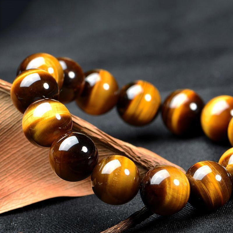 天然黄虎眼石手串 男女款饰品金蓝眼双色三色虎睛石单圈手链水晶 黄