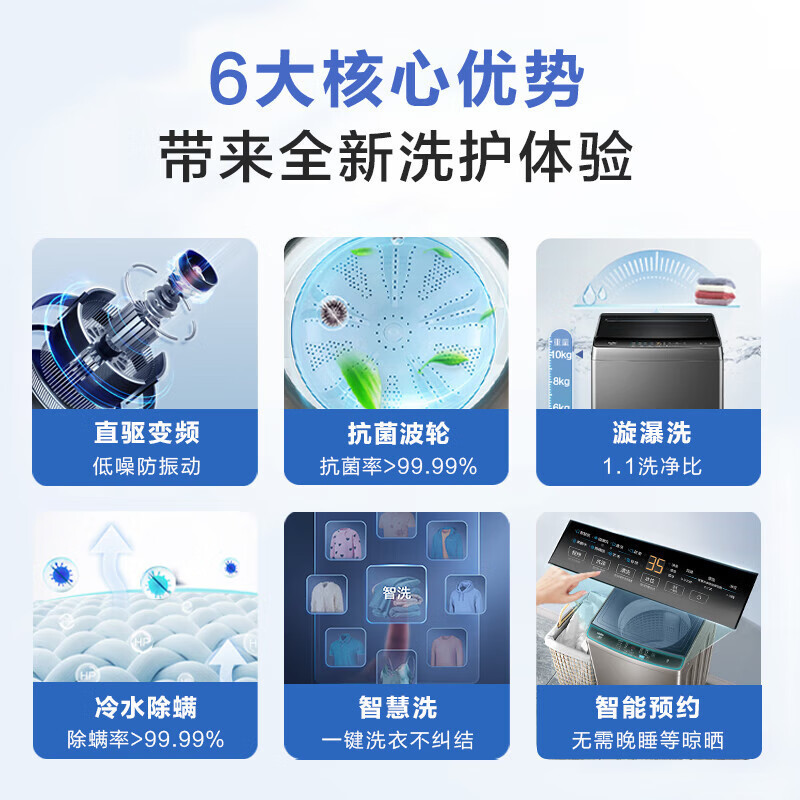 海尔(Haier)EB100B32Mate1 10公斤直驱变频漩瀑洗1.1洗净比 升级除螨洗 一级能效大容量波轮洗衣机
