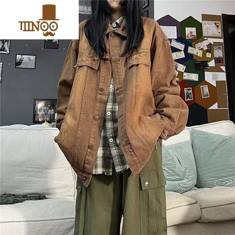 YANXU美式vibe水洗做旧牛仔外套男复古高街潮牌宽松工装休闲夹克高清大图