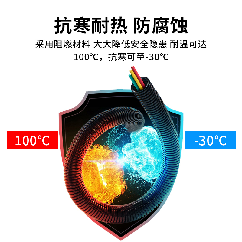 创优捷 RG PP塑料波纹管 尼龙防水防火阻燃软管 黑色