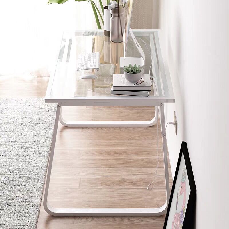 创世人 办公家具简约小书桌铁艺电脑桌子透明钢化玻璃办公桌 西藏不发货 青海不发货 新疆不发货高清大图