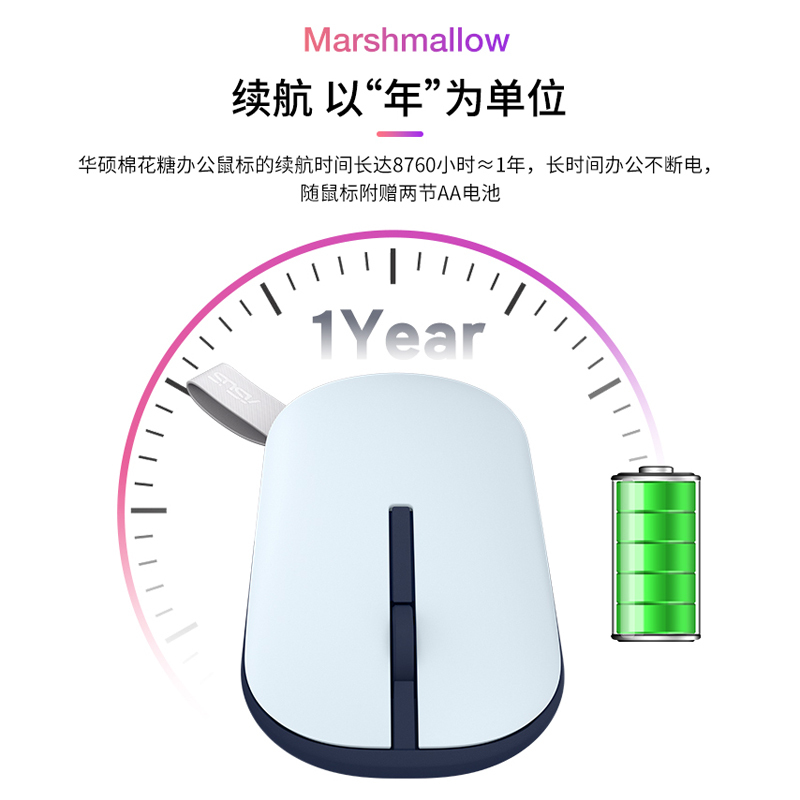 华硕棉花糖薄雾紫&森活绿无线办公鼠标女生便携笔记本台式电脑游戏男商务办公磁吸鼠标