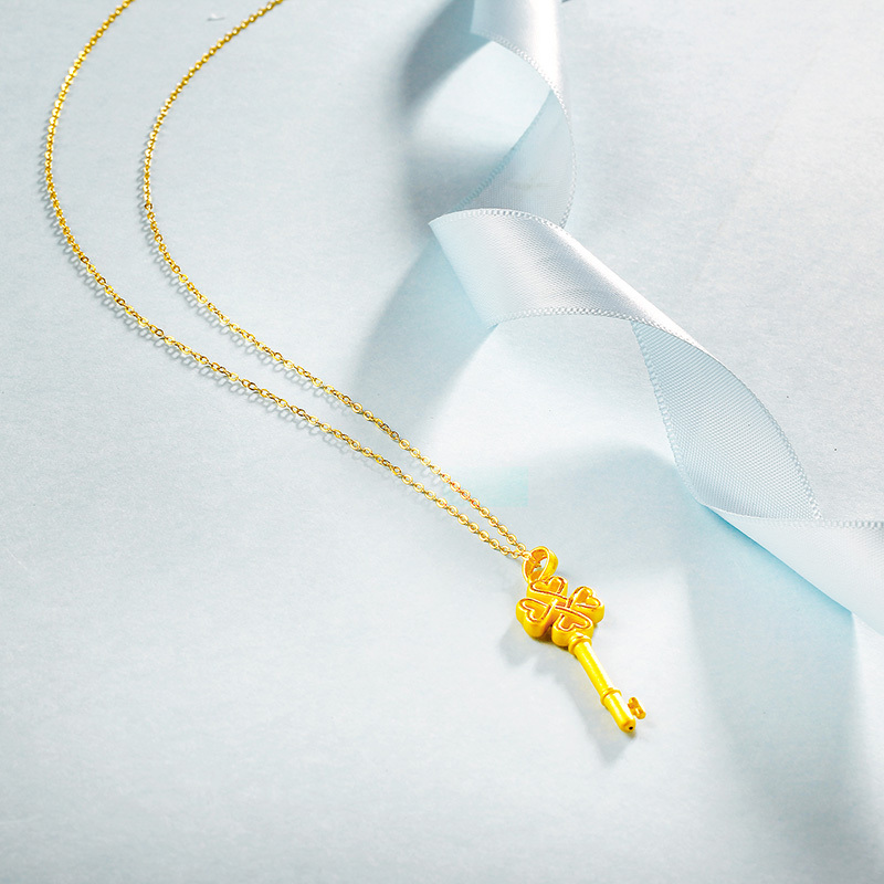 gzuan古钻珠宝心扉黄金足金3d硬金钥匙女士吊坠zhjd0009