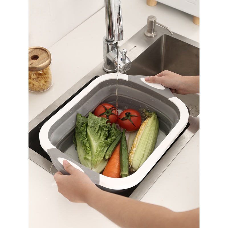 抖音折叠菜板砧板多功能家用切菜板沥水篮洗菜盆一体绿色加厚折叠菜板