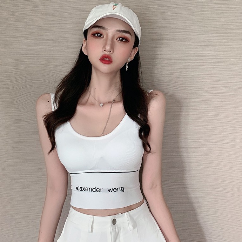 suntek夏季性感u型美背运动背心外穿字母小吊带上衣内搭短款打底衫