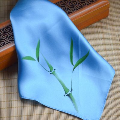 素绉缎蓝色竹子26cm左右真丝双绉磨砂手感手帕古风古装儿童女跳舞道具
