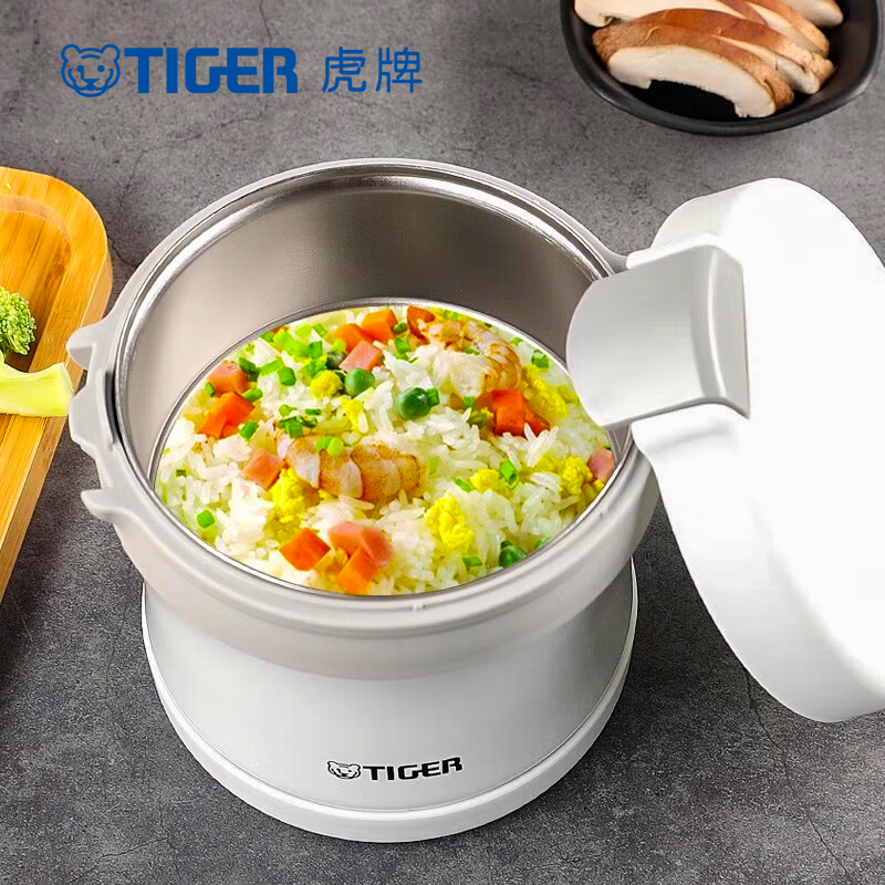 虎牌(TIGER)不锈钢便当盒保温饭盒日式保温桶LXB-A10C 白色WI 0.88L高清大图
