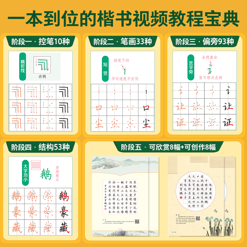 荆霄鹏硬笔行楷影片教程+田字格特制练习本 [正版]小学生字帖楷书练字本小学儿童初级练字神器速成21天练字帖成年正楷字帖荆