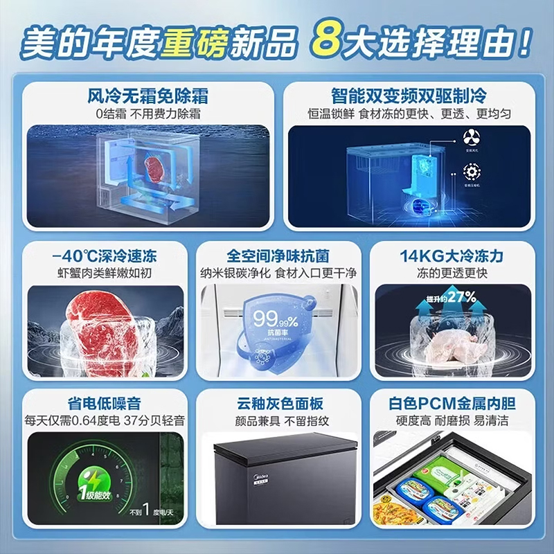 美的(Midea)无霜王231L单温家用冷柜超低温-40℃风冷免除霜冷藏冷冻囤货冰柜MF-231WKEMS极地白高清大图