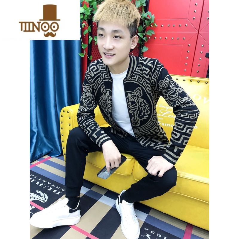 YANXU欧洲站毛衣外套针织开衫男装休闲时尚2023新款拉链欧货虎头 黑色 3XL
