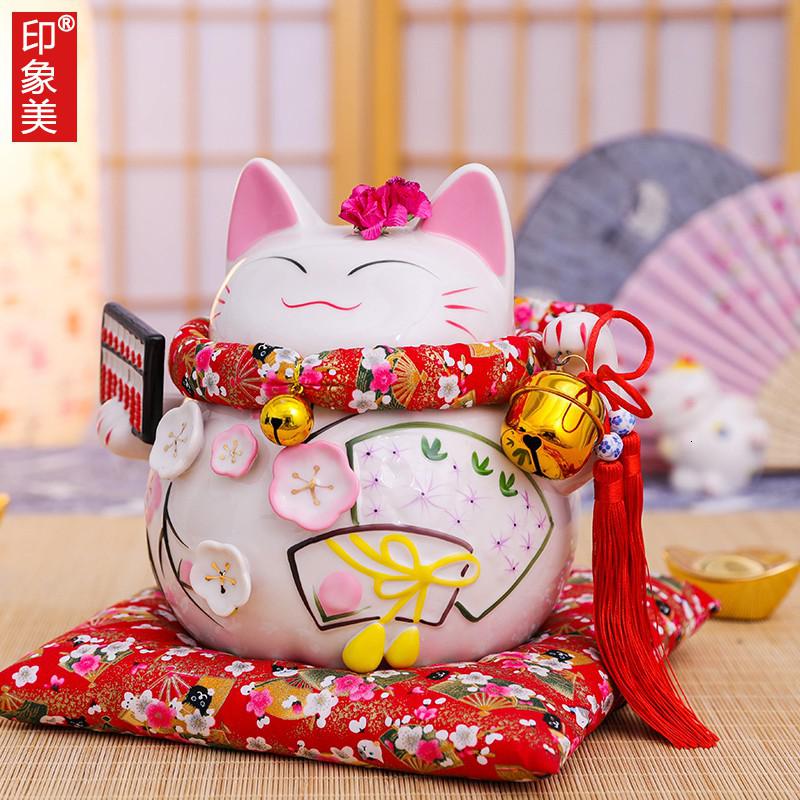 猫摆件金色大号陶瓷储蓄罐日本创意店铺开业礼品存钱罐 三维工匠 11寸大花季-棉垫猫高清大图