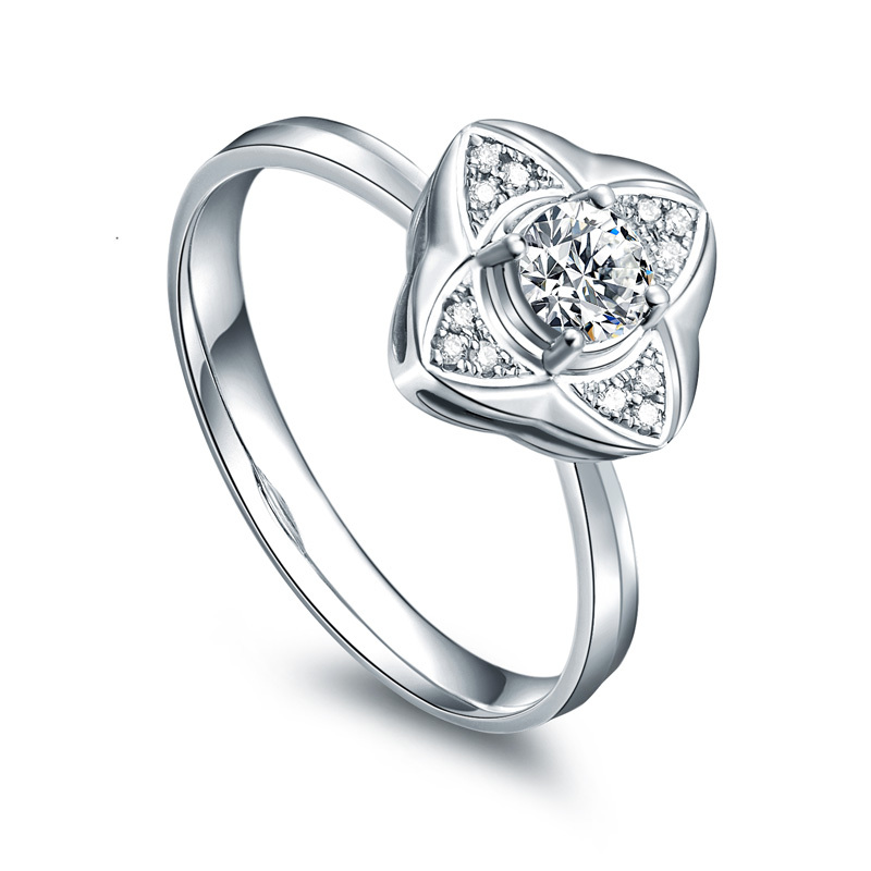 戴瑞珠宝18k金铂金幸福新娘群镶钻戒求婚结婚订婚克拉钻石戒指女戒