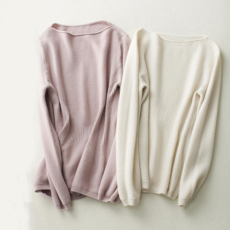 秋款一字领上衣套头纯羊绒衫女短款宽松百搭打底针织衫长袖毛衣潮