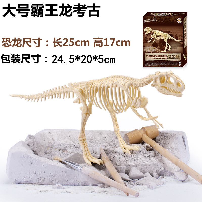 儿童恐龙化石考古挖掘骨架拼装恐龙模型DIY手工制作科普玩具 新款大号霸王龙考古标准款