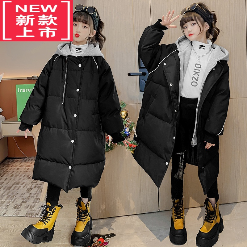 可莉允冬款女童棉衣过膝长款洋气儿童冬装大女童棉服加厚羽绒棉外套紫色