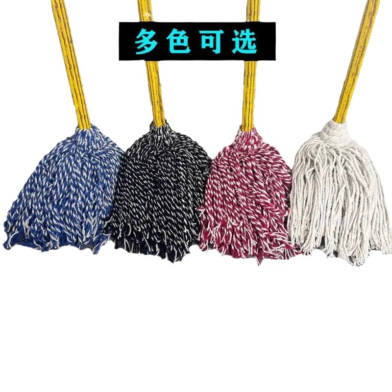 老式棉线拖把家用圆头木杆墩布拖把 颜色随机