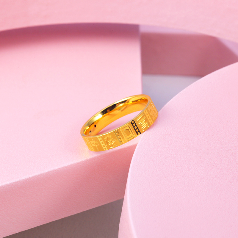 新金珠宝黄金戒指女足金国潮麻将戒子发5d硬金女戒宽版纯金指环1042