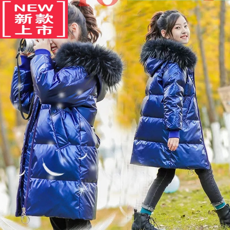 可莉允2022新款中长款加厚棉袄保暖冬季亮面棉服中大童儿童小女孩棉衣潮