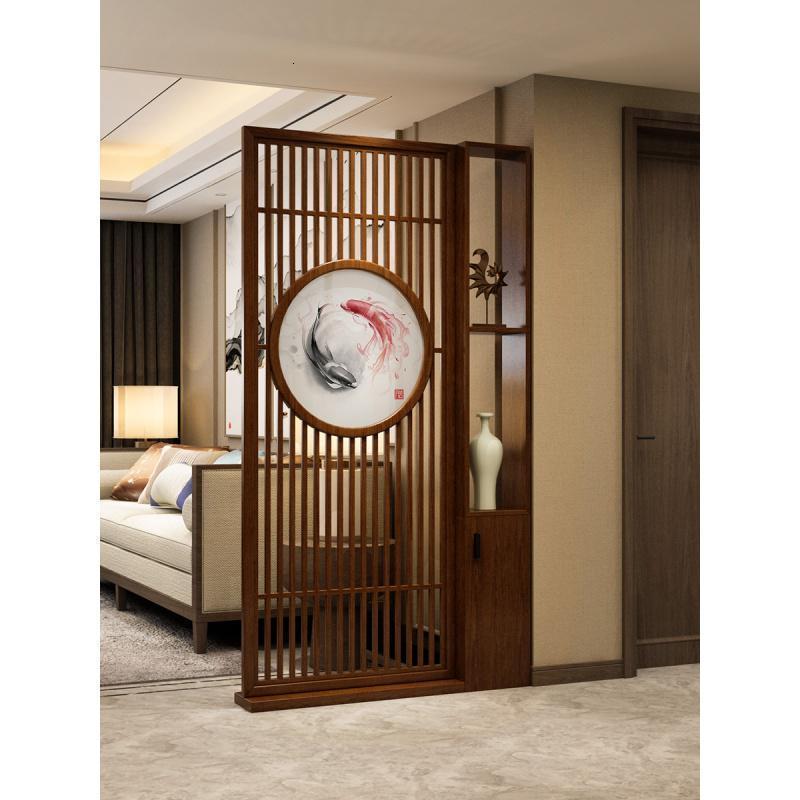 屏风隔断客厅玄关入户装饰实木博古架置物架现代简约中式镂空座屏高清大图