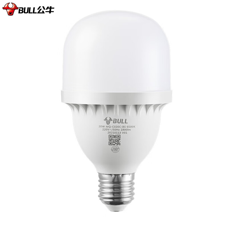 公牛(BULL)LED灯泡 E27螺口高亮柱形灯 厂房车间商超食堂 20W 白光6500K MQ-C020C-BS