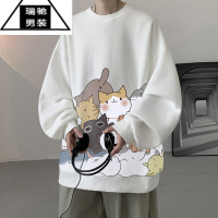 希杰狮王卡通猫咪卫衣男秋季潮牌复古套头衣服大码宽松青少年运动外套