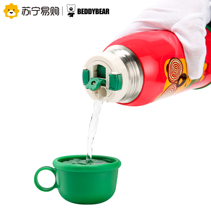 杯具熊(beddybear) 儿童保温杯宝宝学饮杯带吸管直饮两用儿童水杯男女儿童不锈钢水壶 红色小熊 630ml