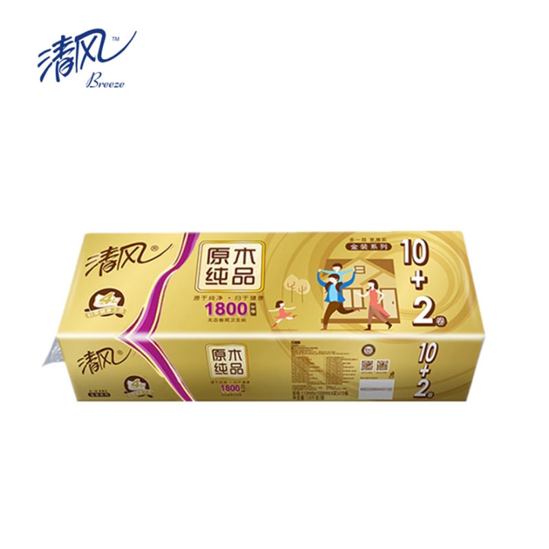 清风 清风金装无芯卷纸4层1800克12卷无芯卫生纸婴儿卷纸家庭装厕纸巾12卷