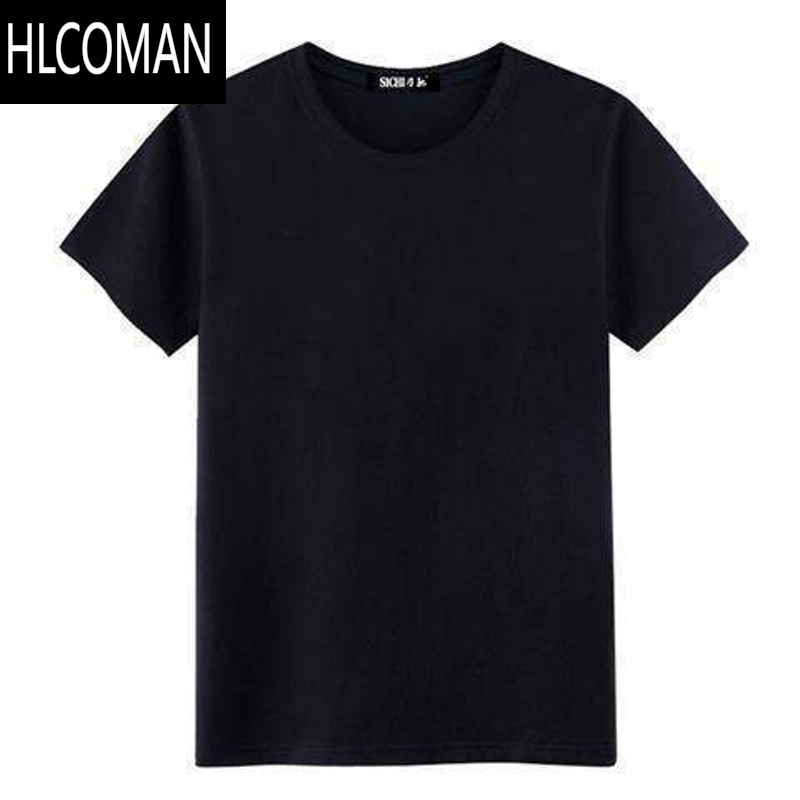 HLCOMAN莫代尔冰丝短袖t恤男纯色素色内搭纯白纯黑色全白全黑夏季上衣服 黑色K000 M建议90-105斤