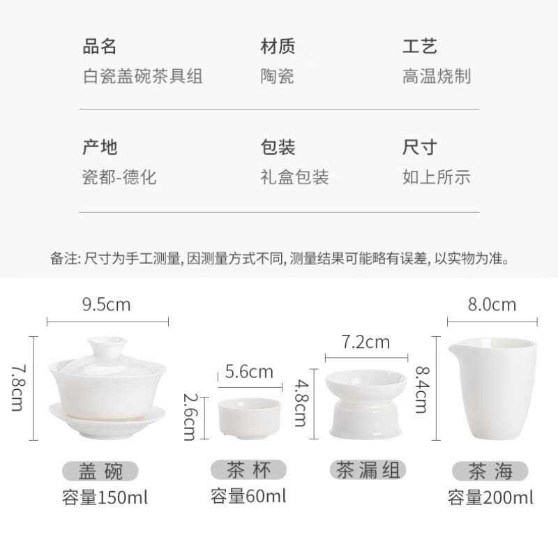 苏氏陶瓷(SUSHI CERAMICS) J0432 白瓷盖碗茶具组(盖碗茶杯茶漏组茶海) 11件套 (单位:套)图片