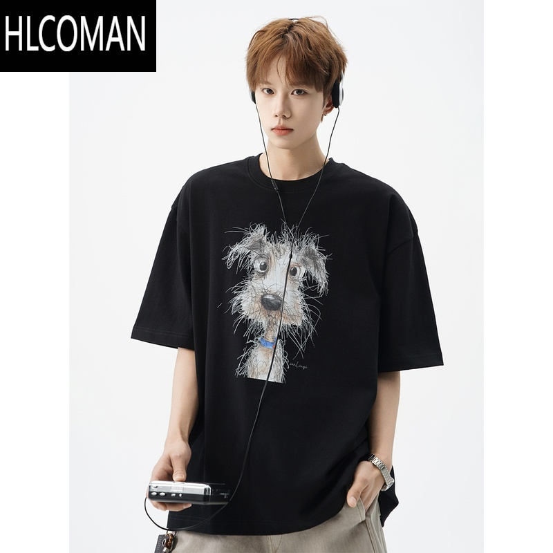 HLCOMAN美式卡通印花情侣T恤男夏季高街设计感百搭休闲短袖潮牌宽松体恤