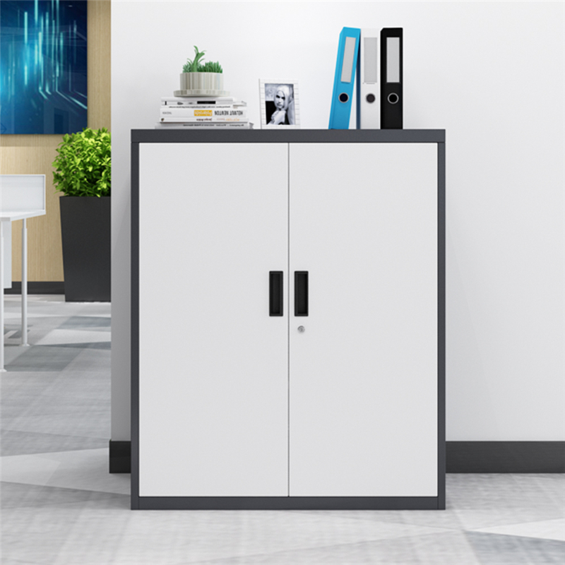 富路达 文件柜铁皮矮柜办公室档案柜金属资料柜灰框白门 铁对开1090高