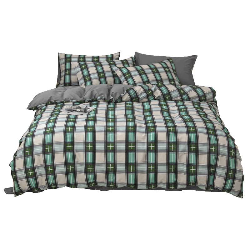 安居先森 D1383三件套 40支纱高支高密全棉印花单人件套活性印染员工宿舍常用0.9米床/1.2米床 绿色高清大图