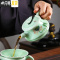 三维工匠 青瓷功夫茶具套装家用简约手绘陶瓷盖碗茶壶喝茶 茶杯套装 10头盖碗禅定杯茶具套装