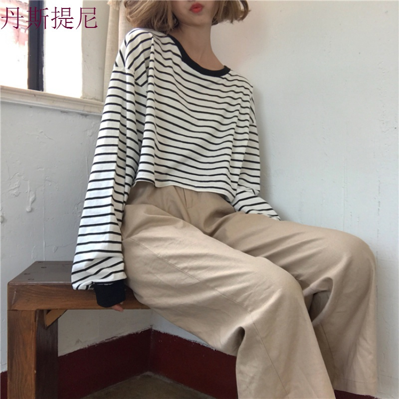 秋装女装韩版宽松百搭休闲裤显瘦阔腿裤九分裤学生高腰直筒裤长裤