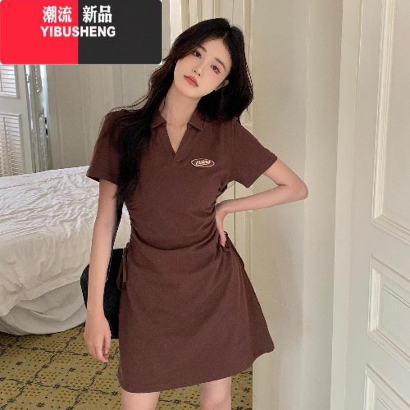 YIBUSHENG季大码美式学院风POLO领胖mm收腰显瘦连衣裙子辣妹a字包臀短裙 图片色 4XL建议180-200斤