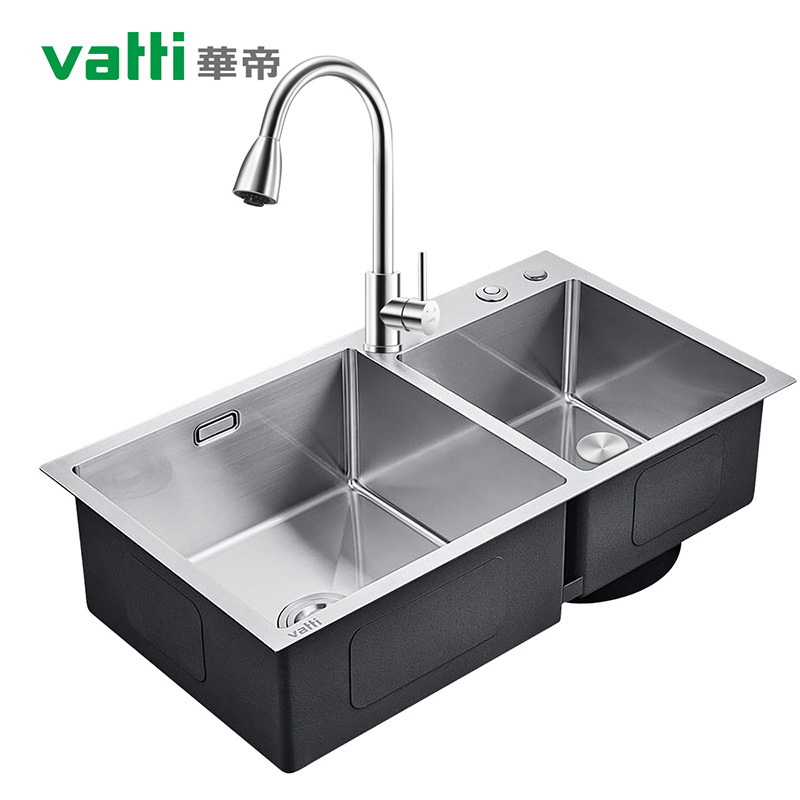 华帝(vatti)超声波净化水槽加厚304不锈钢厨房双槽家用手工水槽 洗菜盆