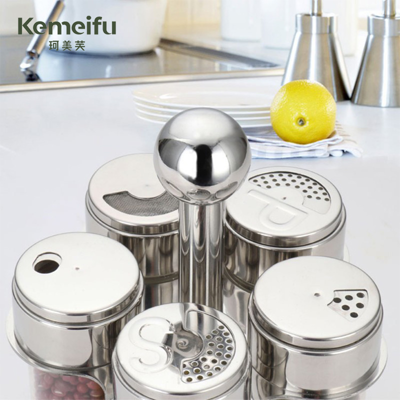 珂美芙 厨房用旋转调味架调味罐 五头 套高清大图