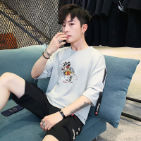 2020新款男士中袖卫衣夏季中国风圆领五分袖T恤男韩版潮流百搭情侣装半袖上衣服TT953