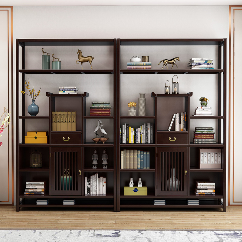 月影梳桐新中式书架组合全实木落地收纳置物架书房家具办公室书橱书柜