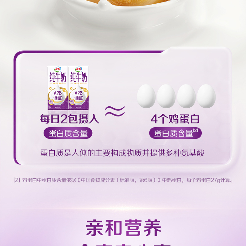 [2月生产]伊利A2β酪蛋白纯牛奶200ml*24盒*2箱 6.4g原生乳蛋白 乐享装高清大图