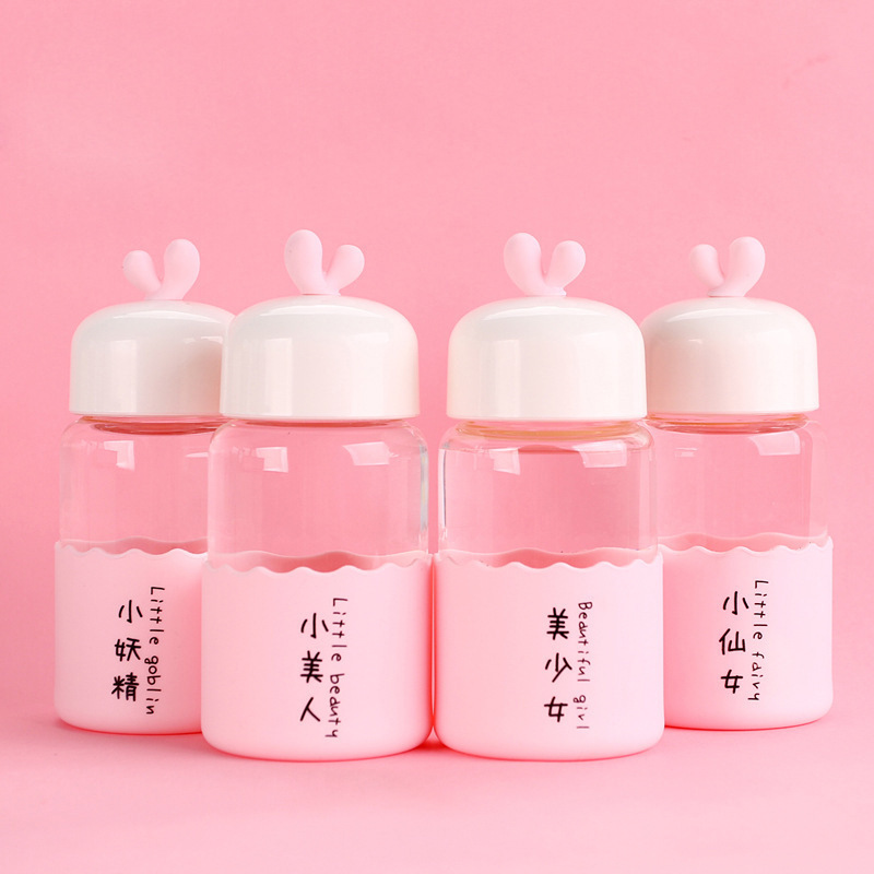 创意可爱小仙女系列玻璃杯高鹏硅防滑硅胶套水杯学生礼品随手杯子一个